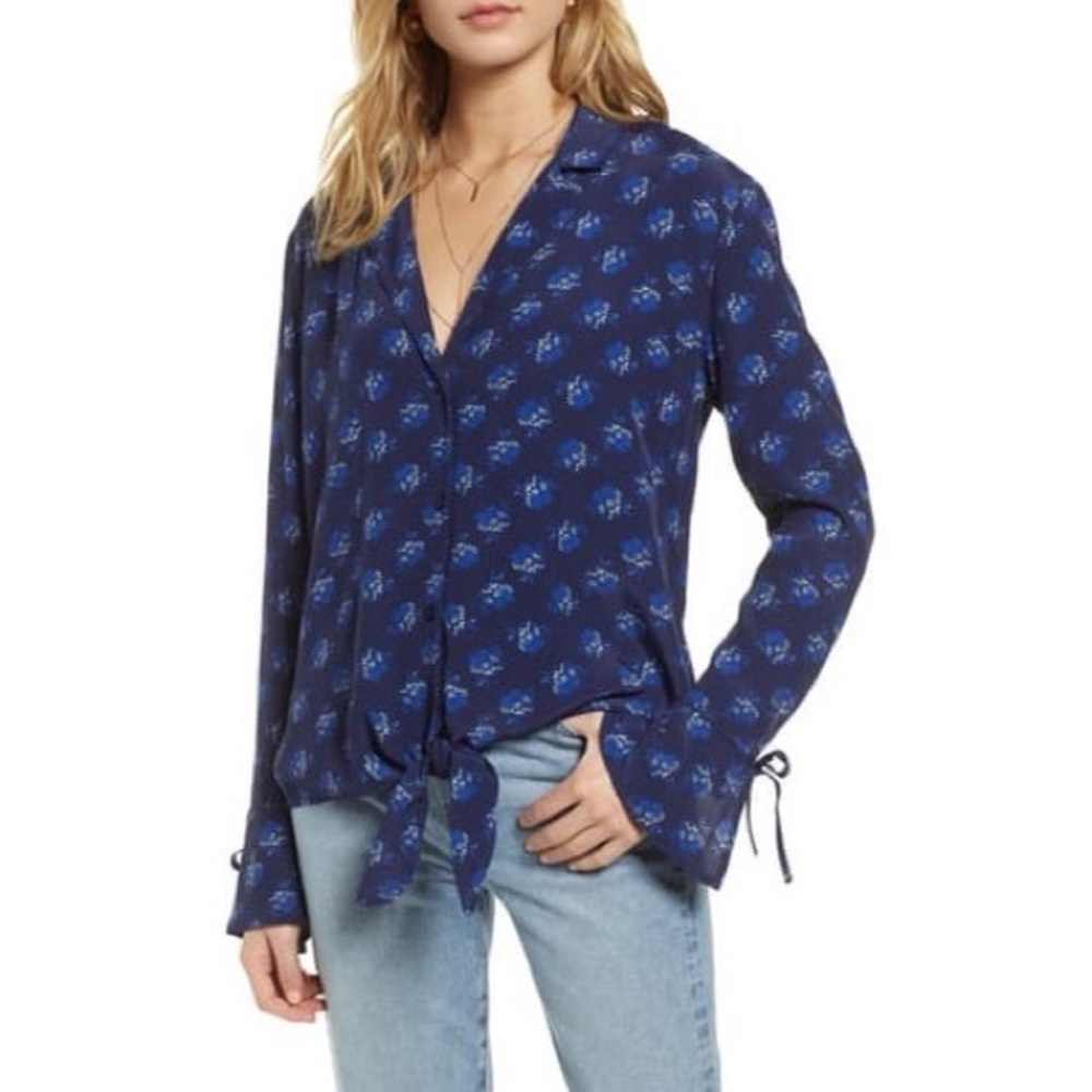Treasure &Bond Tie Front Long Sleeve Shirt